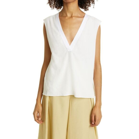Vince Sleeveless V-neck Top In White XXS - Picture 1 of 1